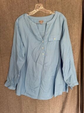 J. JILL Classic Preppy Lightweight TUNIC TOP LONG SLEEVE BLUE 3-button Corporate